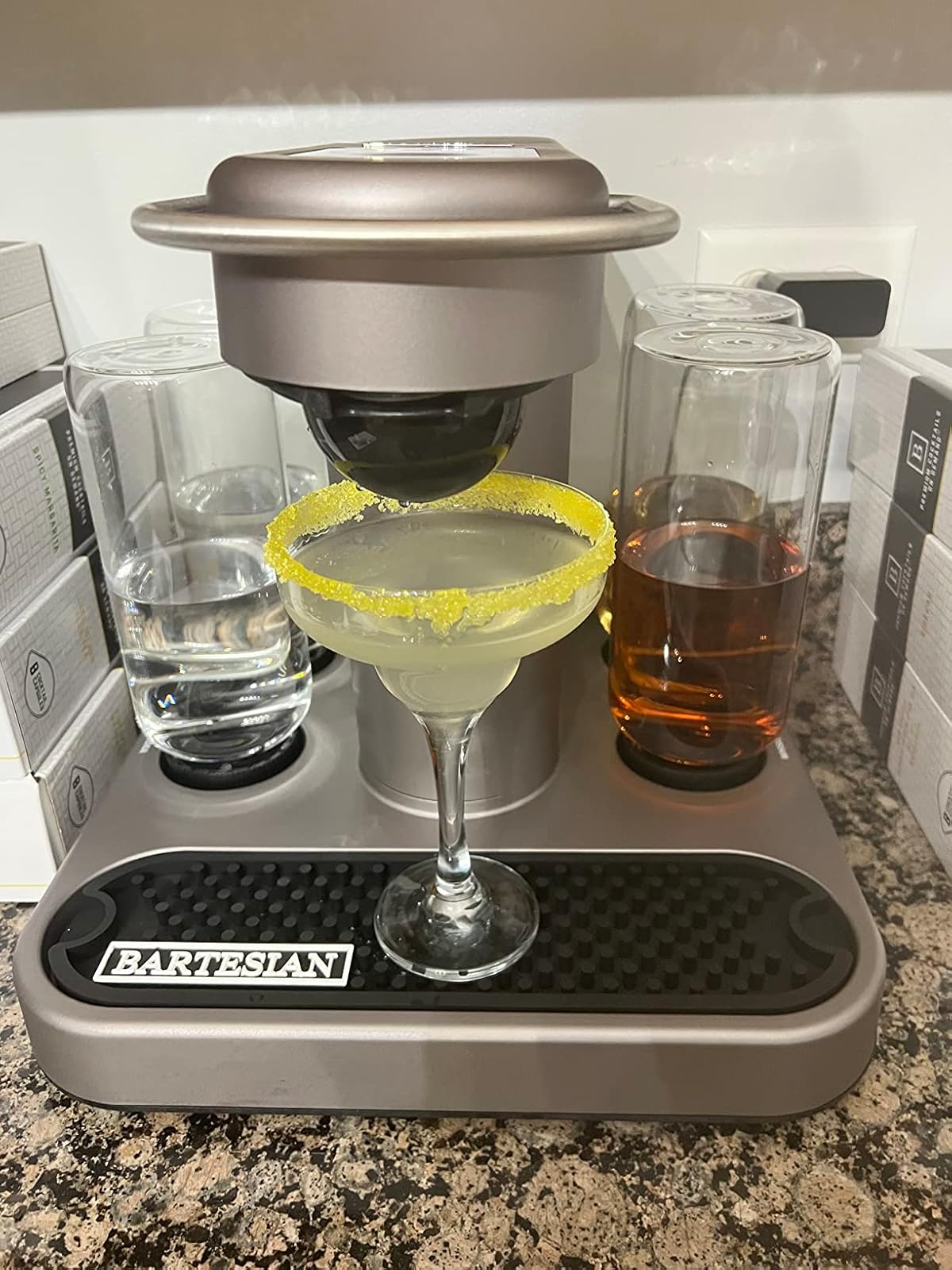 Review of Bartesian Cocktail Making Machine - Automatic Mixology Home Bar Cocktails Mixing Maker - Push Button Pre Mixed Drink Capsule Dispenser Shaker for Margarita, Old Fashioned, Martini, Daiquiri & More by Kate