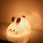 2pcs big face rabbit pat light Gift rabbit night light Cute silicone rabbit light 3 level dimmable soft night light Rechargeable bedside touch soft light Suitable for bedroom living room study room (white)