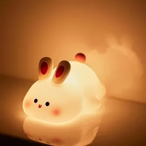 2pcs big face rabbit pat light Gift rabbit night light Cute silicone rabbit light 3 level dimmable soft night light Rechargeable bedside touch soft light Suitable for bedroom living room study room (white)