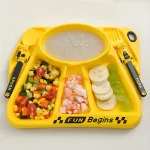 Non-Slip, Heat-Resistant Cartoon Motorcycle Dinnerware Set: Fork, Spoon, Dinner Plate, Self-Feeding Utensils, Food Supplement Bowl, Easy to Clean, Perfect for Holiday Gifts