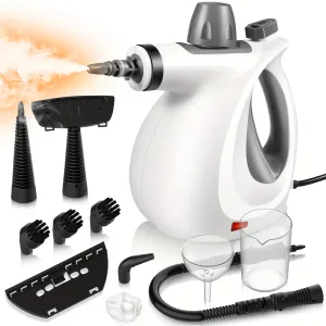 Hattyroom Handheld Pressurized Steam Cleaner 12pcs Accessories Multi-Surface Steamer For Home, Car, Floor, And Furniture Safety Lock, 11.83oz Large Water Tank Powerful Hot Steam 1050W With Fast Heat-Up, Chemical Free Cleaning, Lightweight And Portable