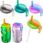 4-pack 4 Color Soda Can Lids with straw, Soda Can Covers with Silicone straw BPA-Free Reusable For Fits standard For Canned Beverage, Beer, Juice,Seltzer. (Colour mixture)