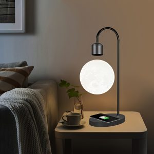 Magnetic Levitating Moon Lamp - Wireless Charging LED Night Light with 3 Color Modes, Metal Base, Home Decor Accent, US Plug, 110-130V