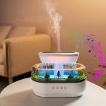 Rain Humidifier Diffuser for Essential Oils, Rain Clouds Humidifier, 250 ml, Rain Nightlight, 7 Colours, LED Humidifier, Air Diffuser, Aroma Water Drops with Artificial Plants (A)
