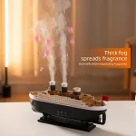 Sailboat shaped aromatic humidifier, tabletop decoration, can add essential oil, remote control, two spray modes, timing function, top open water, perfect for holiday gifts