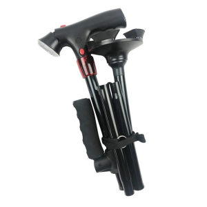 Twin Grip Folding Cane - Adjustable, Portable, Secure | LED Lights, SOS Alarm, Double Handle Design for Men and Women, Black