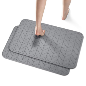 2 Pack Diatomaceous Earth Shower Mat, Stone Bath Mat, Nonslip Super Absorbent Fast-Drying Hard Bath Mat for Bathroom Shower Floor, 24 x 16 inch, Grey Arrow Design