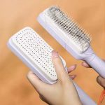 Self-Cleaning Hairbrush for Women - Ergonomic Scalp Massaging Comb with One-Key Cleaning Button, Anti-Static Nylon Bristles for All Hair Types, White ABS Plastic Handle for Easy Grip and Healthy Hair Growth, Scalp Massaging Tool | Sleek Hair Tool | Functional Design