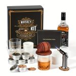 Whiskey Smoker Kit with Torch - 6 Flavors Wood Chips, 2 Glasses, 2 Ice Ball Molds - Cocktail Smoker Infuser Kit, Old Fashioned Drink Smoker Kit, Birthday Bourbon Whiskey Gifts for Men, Dad (NO Butane)
