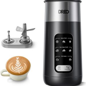 Dreo Milk Frother, 8-in-1 Electric Frother for Latte Art Coffee, 9oz/270ml Warm and Cold Foam Automatic Frothers for Dairy and Non-Dairy Milk, LED, Easy to Clean, BaristaMaker Air