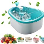 Fruit Washer Spinner Bowl, Large Capacity Fruit Cleaner Spinner, Large Fruit Washer Spinner with Brush, Double Layer Design, Fruit and Vegetable Washing Machine for Kitchen (Blue)