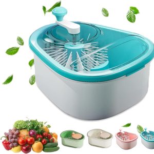 Fruit Washer Spinner Bowl, Large Capacity Fruit Cleaner Spinner, Large Fruit Washer Spinner with Brush, Double Layer Design, Fruit and Vegetable Washing Machine for Kitchen (Blue)
