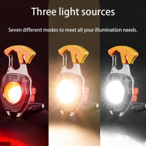 Carabiner Flashlight Tool, Carabiner Multi-Function Tool Flashlight Keychain,3-Color Beam,Comes with Electric Lighter, Bottle Opener, Screwdriver, Whistle