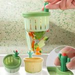 2/ 4/ 6 Packs Cactus Kitchen Sink Drain Strainer, Green & Yellow, Push Automatic Dump Basket, Multifunctional Food Waste Separator, Easy to Clean, Perfect for Home Use