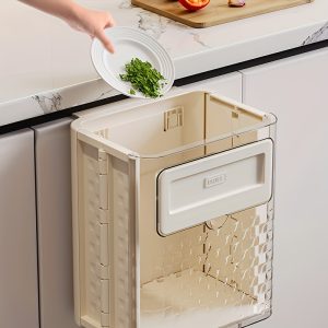melairo Poubelle Murale de Cuisine Pliable et Suspendue, Poubelle Domestique de Grande Valeur, Poubelle Suspendue D'Armoire, Blanc Laiteux