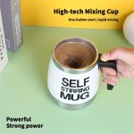 Knpwer Self-rotating coffee mug made of stainless steel, automatic magnetic cup, food grade, 400 ml, white