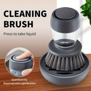 1pc Multifunctional Pot and Dish Cleaning Brush with Soap Dispenser and Stand - Durable Plastic Scrub Brush for Kitchen Sink, Pans, Saucepans - Uncharged Manual Operation Dishwashing Tool