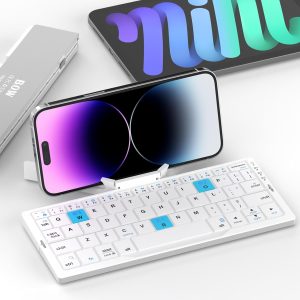 Foldable Keyboard with Magnetic Stand Aluminum Mini Keys Quiet Bluetooth Folding Keyboard Portable Lightweight Travel Keyboard Rechargeable Pocket Portable Keyboard for All Tablet Phones (Sliver)