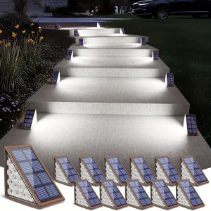 Outdoor Solar Step Lights, 12/8/4-Pack Warm White/Cool White Solar Step Lights Auto Shut Off, Solar Stair Lights For Steps, Staircases, Courtyards, Porches, Front Doors, Sidewalks, Deck Decorations (Brown) Brown