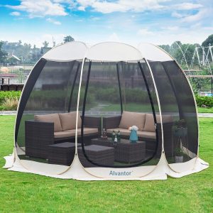 Alvantor Screen House Room Camping Tent Outdoor Canopy Dining Gazebo Pop Up Sun Shade Shelter 8 Mesh Walls Not Waterproof Beige 12'x12' Patent