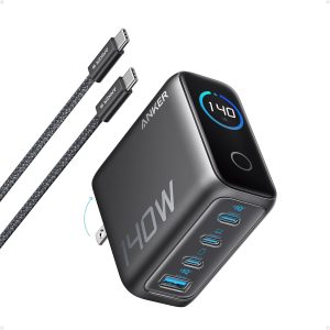 Anker Laptop Charger, 140W MAX USB C Charger, 4-Port Multi-Device Fast Charging, Advanced GaN Power Adapter, Intuitive Touch Controls, for MacBook, iPhone 16 Series, Samsung Galaxy, Pixel, and More