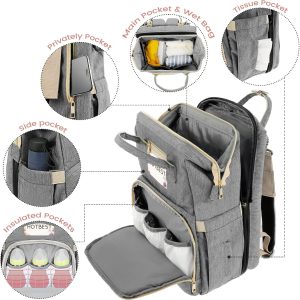 HOTBEST Diaper Bag Backpack, Large Baby Bag, Nappy Changing Bags with Changing Pad, Multifunction Waterproof Travel Essentials Baby Bag, Unisex and Stylish(Grey)